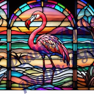 Stained glass Pink Flamingo Graphic PDF Jpeg PNG Sublimation Digital Instant Download Printable tumbler mug wrap wind sun catcher shirts