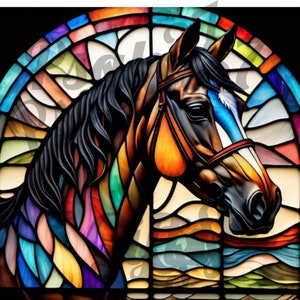3D Horse stained glass Jpeg Pdf Graphic Sublimation tumbler wrap wind suncatcher tote bag shirt gifts High Res 600 DPI AI Instant Download