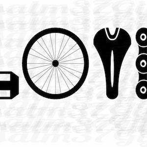 LIEFDE gespeld in fietspedaalwielzit en ketting svg-bestand voor cricut gebruik om tshirts stickers te maken borden knutselen voor fietsliefhebbers