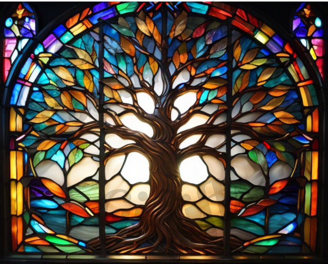 AI Stained Glass Tree of Life Graphic PDF Jpeg Instant Download ...