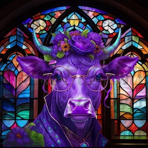 Stained glass Purple Cow Png PDF Jpeg Sublimation Tumbler wrap High Resolution 600dpi mugs shirts pillow suncatcher slates clings spinners
