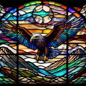 stained glass Bald Eagle Sublimation Graphic PDF Jpeg PNG Instant Download Printable  tumbler wrap wind suncatcher gift Digital art bird