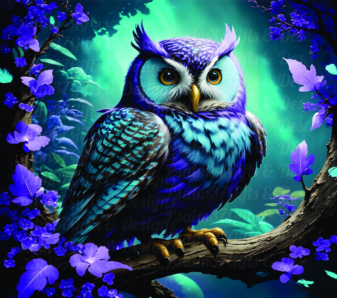 3D Owl Png Purple Teal Fantasy Art Sublimation Tumbler Wrap Shirts Tote ...