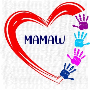 Mamaw SVG 4 grandes crianças 4 impressões de mãos em arquivo de coração de pintura para Cricut svg fácil erva daninha camisetas artesanato sinais netos presente do dia das mães