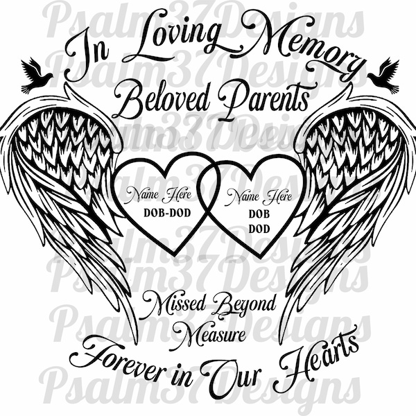 Beloved Parents In Loving memory of missed beyond measure forever in our hearts memorial angel wings doves you personalize svg for cricut