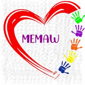 Memaw SVG 5 kleinkinderen 5 handafdrukken in verf hart Cricut snijden svg makkelijke wiet t shirts knutselen borden kleinkinderen Moederdag cadeau