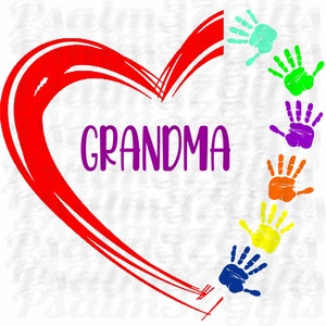 Vovó SVG 6 grandes crianças 6 impressões de mãos em arquivo de coração de pintura para Cricut svg fácil erva daninha camisetas artesanato sinais netos presente do dia das mães