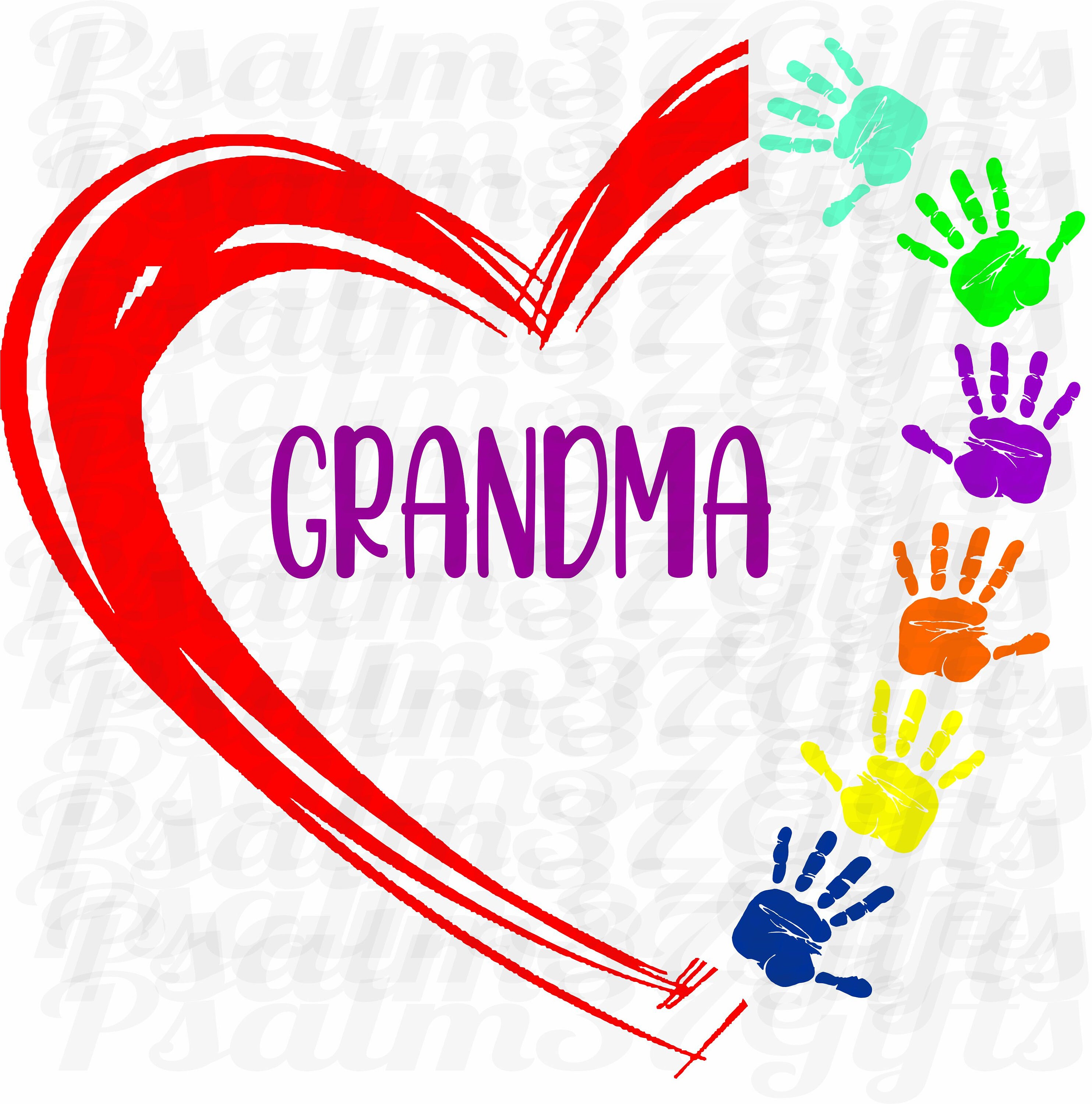 Grand-mère SVG 6 petits-enfants 6 empreintes de mains dans le fichier de coeur de peinture pour Cricut svg easy weed t shirts artisanat signes petits-enfants cadeau de fête des mères