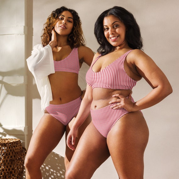 Red gingham high waisted bikini sales
