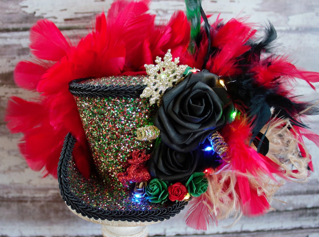 Mini Top Hat With Lights Christmas Snowflake Reindeer Mad Etsy