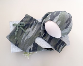 Newborn boy como outfit photography props, Baby boy elf sleep hat & pants set newborn photo outfit Military cap camouflage baby leggings RTS