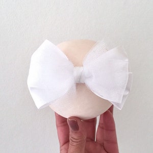 White Baby Bow Headband, Tulle Baby Girl Bow Headband, Newborn Bow Headband Photo Prop, Infant Toddler Big Bow Headbands Baptism Christening