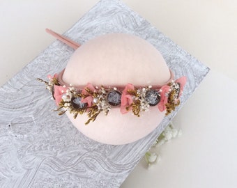 Peach Baby Flower Crown, Baby Girl Headband Newborn Flower Crown Photography Props, Flower Girl Headband, Stretchy Headband Toddler Gift