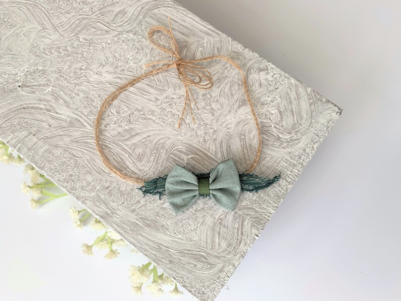 Sage Green Baby Bow Headband, Newborn Autumn/Fall Tieback Photography Props Green Bow Headband for Baby, Infant Tie Back Baby Girl Gift RTS image 6