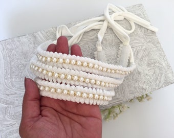 Ivory Pearl Baby Headband, Flower Girl Princess Tiara, Baby Girl Baptism Christening Beaded Tulle Headband, Newborn Infant Toddler Headbands