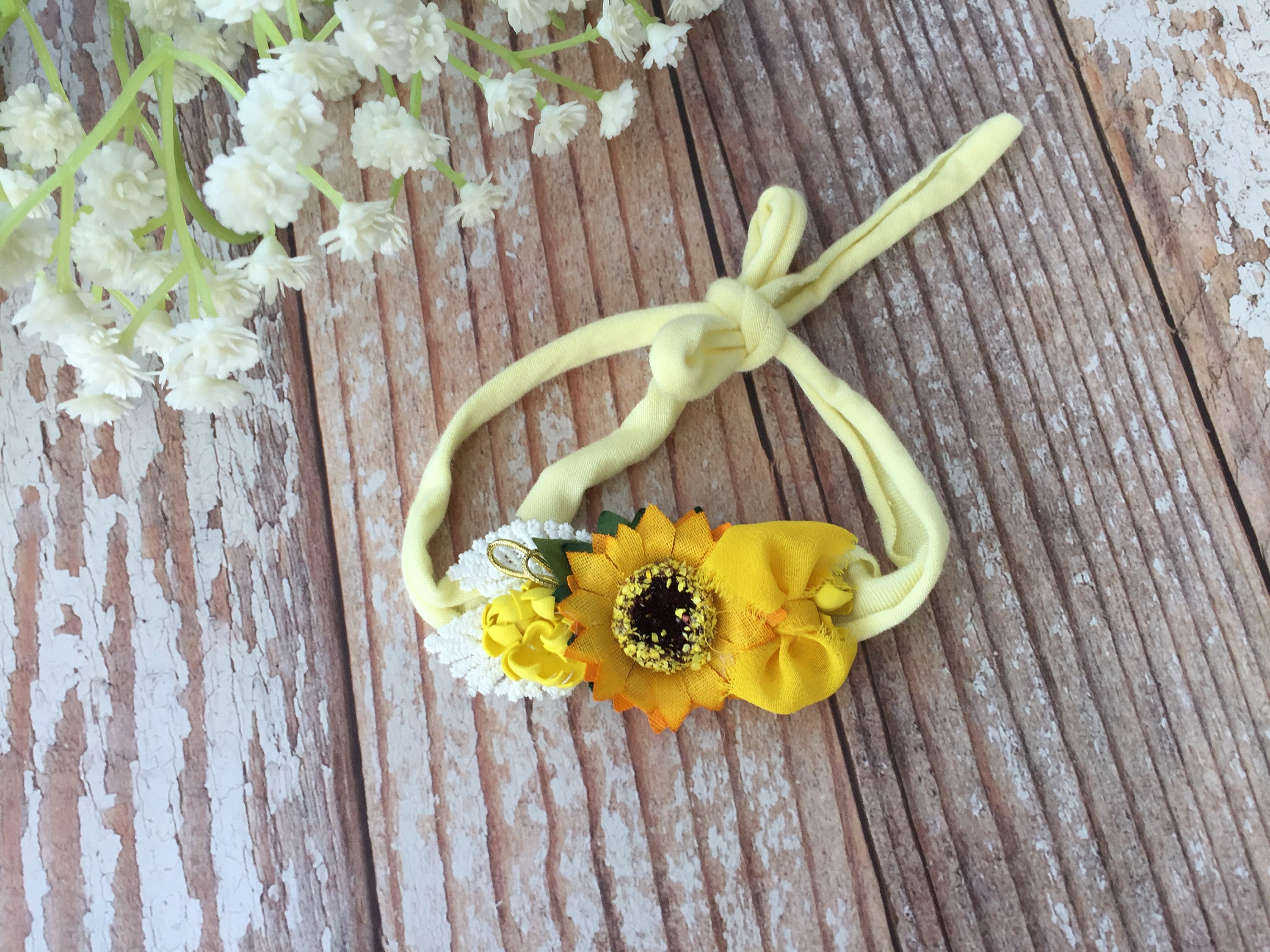 sunflower newborn headband
