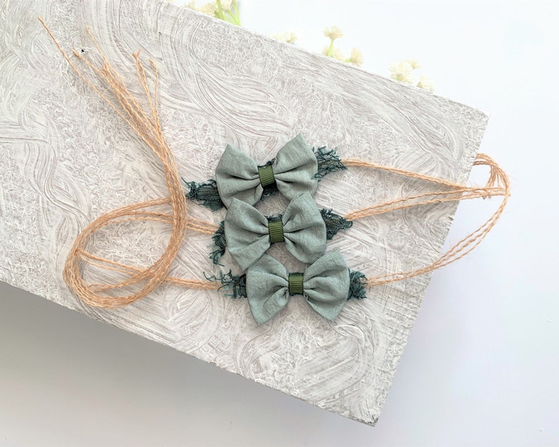 Sage Green Baby Bow Headband, Newborn Autumn/Fall Tieback Photography Props Green Bow Headband for Baby, Infant Tie Back Baby Girl Gift RTS