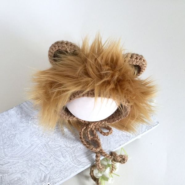 Newborn Lion Hat Photography Props, Halloween Baby Lion Costume Chunky Knit Hat Lion Bonnet Circus Animal Safari Photo Prop Custom Baby Gift