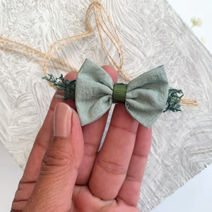 Sage Green Baby Bow Headband, Newborn Autumn/Fall Tieback Photography Props Green Bow Headband for Baby, Infant Tie Back Baby Girl Gift RTS image 3