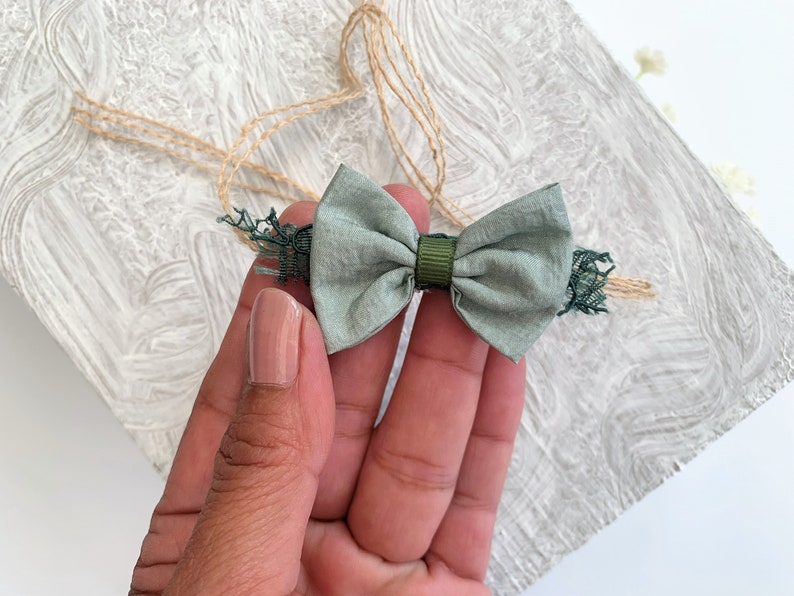 Sage Green Baby Bow Headband, Newborn Autumn/Fall Tieback Photography Props Green Bow Headband for Baby, Infant Tie Back Baby Girl Gift RTS image 3