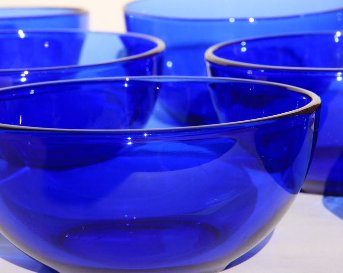 4 Cobalt Blue Glass Cereal Bowls Blue Glass Soup Bowls, Set of 4 Cobalt