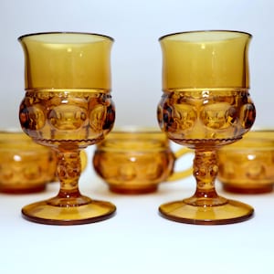 5 Amber Vintage Glassware Cups and Goblets in Gorgeous Retro Glassware Set, 5 Vintage Amber Glasses perfect in your 70s Decor, Amber Glass
