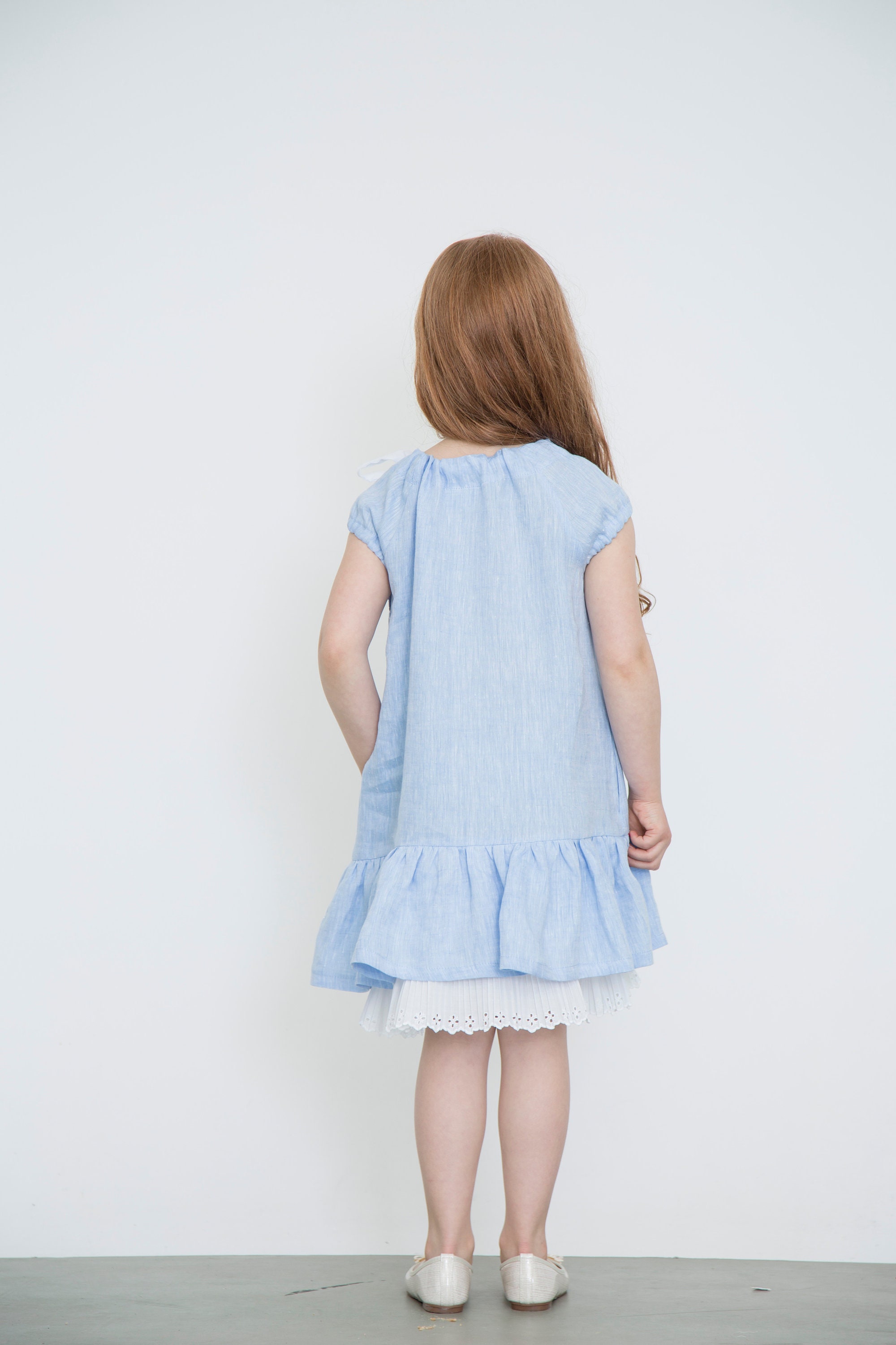 Dress With White Pleated Frill Blue Dress - Etsy