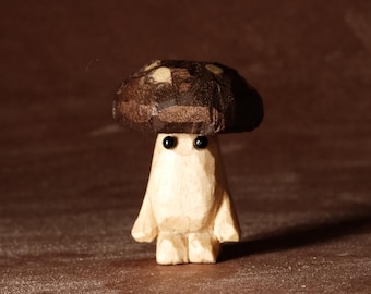 Hand Carved Wooden Mushroom Character “Ferncap” | Tiny Woodland Figurine | Handmade Fantasy Forest Folk Art