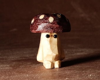 Hand Carved Wooden Mushroom Character “Thistlecap” | Tiny Woodland Figurine | Handmade Fantasy Forest Folk Art