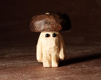 Hand Carved Wooden Mushroom Character “Stonecap” | Tiny Woodland Figurine | Handmade Fantasy Forest Folk Art