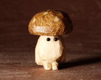 Hand Carved Wooden Mushroom Character “Mosscap” | Tiny Woodland Figurine | Handmade Fantasy Forest Folk Art