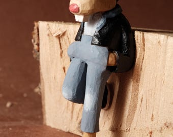 Hand Carved Wooden Mouse Figurine | Whimsical Mouse Character | Handmade Folk Art Sculpture