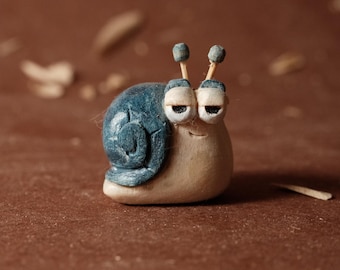 Hand Carved Wooden Snail Figurine | Tiny Woodland Creature | Handmade Folk Art Miniature
