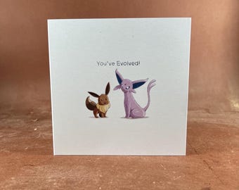 Espeon Inspired Pokémon Birthday Card – “You’ve Evolved” Hand Drawn Greeting Card with Envelope | Gamer Birthday Card | Cute Nerd Gift