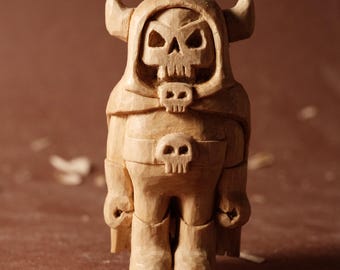 Hand Carved Wooden Skull Master Figurine | Dark Fantasy Character | Handmade Folk Art Sculpture