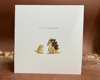 Sandshrew Inspired Pokémon Birthday Card – “You’ve Evolved” Hand Drawn Greeting Card with Envelope | Gamer Birthday Card | Cute Nerd Gift