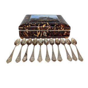Antique Faux Tortoiseshell Trinket Jewelry Box Tortoiseshell Hinged Casket Silver Mounts