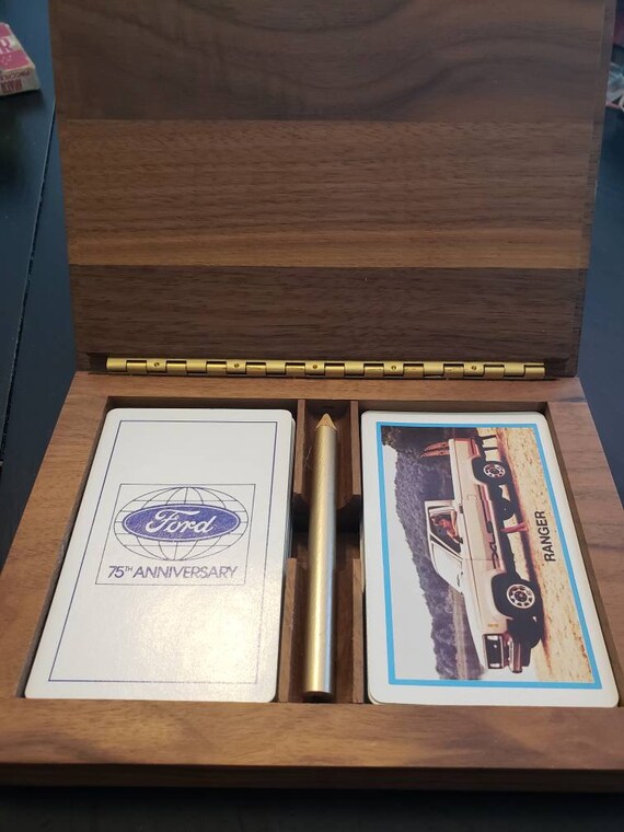 Vintage Ford Playing Cards With Custom Wood Case Image 0