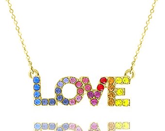 Gold Rainbow Love Necklace. Rainbow Pride Necklace. LGBTQ Love Necklace. Rainbow Pride Jewelry. Rainbow LGBTQ Jewelry. Crystal Love Necklace