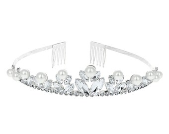 Wedding Tiara. Bridal Tiara. Bridal Crown. Pearl Tiara. Crystal Tiara. Wedding Crown. Wedding Headpiece. Bridal Hair Accessory. Bride Crown.