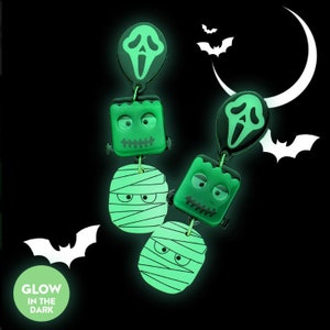 Halloween Dangles. Halloween Earrings. Monster Earrings. Monster Jewelry. Halloween Jewelry. Frankenstein Earrings. Mummy Earrings.Ghostface