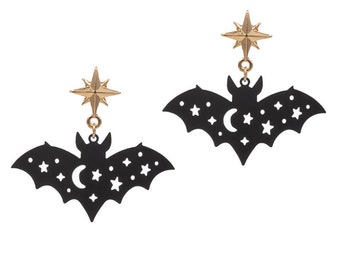 Bat Earrings. Halloween Bat Earrings. Halloween Night Earrings. Halloween Jewelry. Bat Dangle Earrings.Dangling Bat Earrings. Black Bat Stud