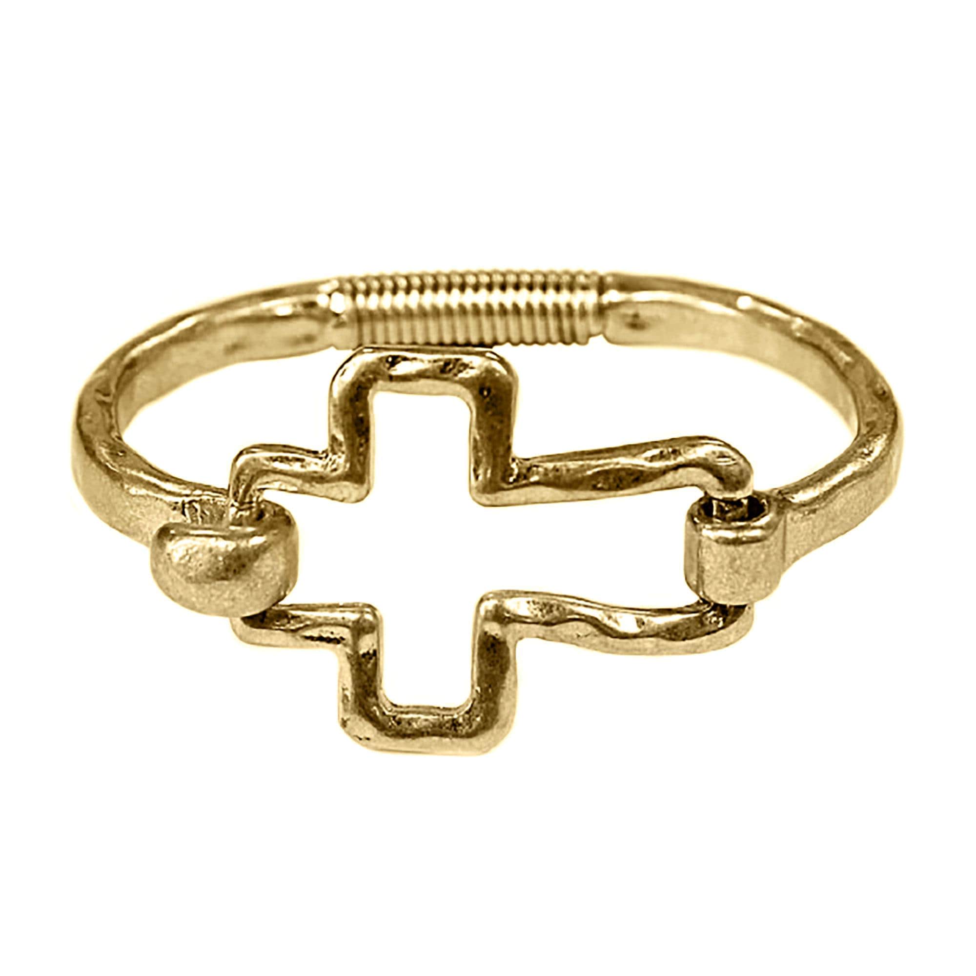 Gold Tone Hammered Open Cross Bangle Bracelet. Cross Bangle. Gold
