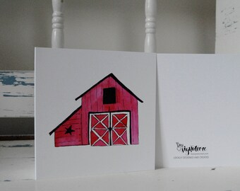 Red Barn Watercolour Card