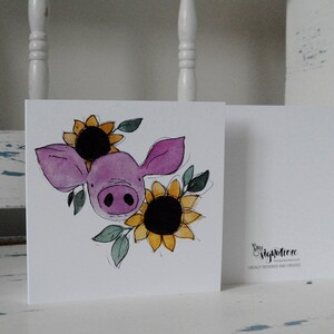 Mignon cochon et tournesol aquarelle carte