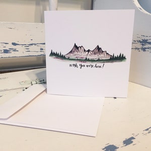 J'aimerais que vous soyez ici - Carte aquarelle simple - Paysage floral de montagne