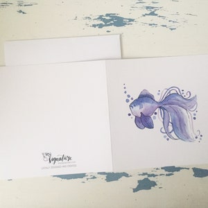 Carte de voeux à l’aquarelle de poisson mignon - Blanc à l’intérieur - Parfait pour n’importe quelle occasion