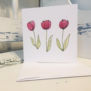 Vintage Tulip Watercolour Card - Perfect For Any Occasion - Minimalist