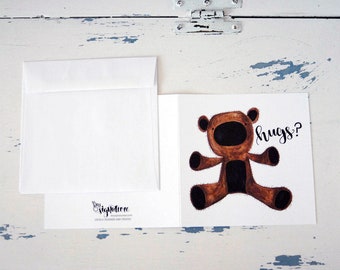 Hugs? - Teddy Bear Watercolour Card