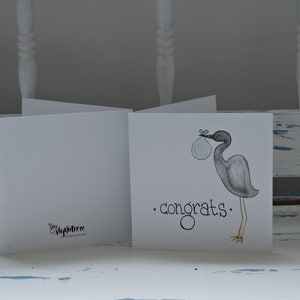 Stork Watercolour Blank Greeting Card - Baby Card - Baby Shower Card - Congrats